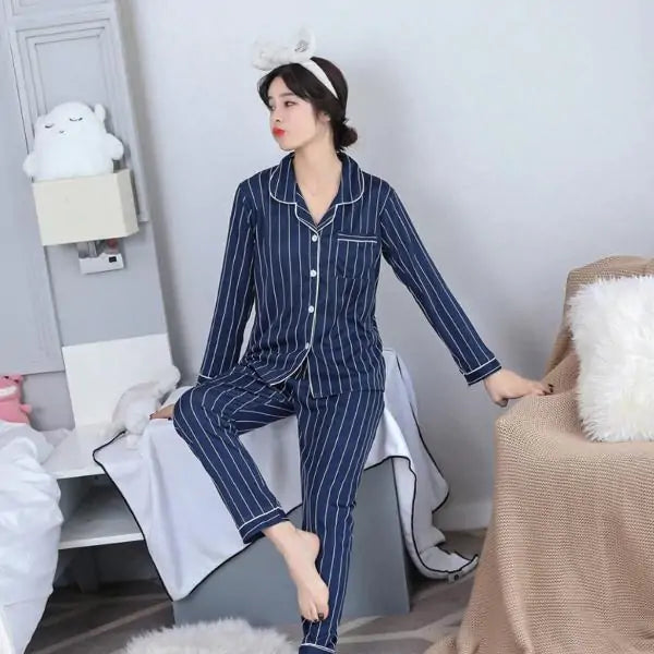 Navy Stripes Satin Pajamas