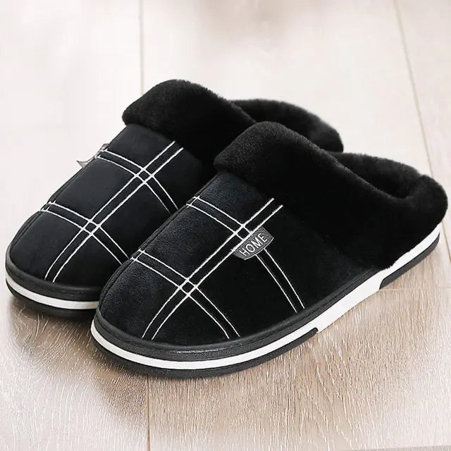 Winter Slippers Suede Gingham Plush