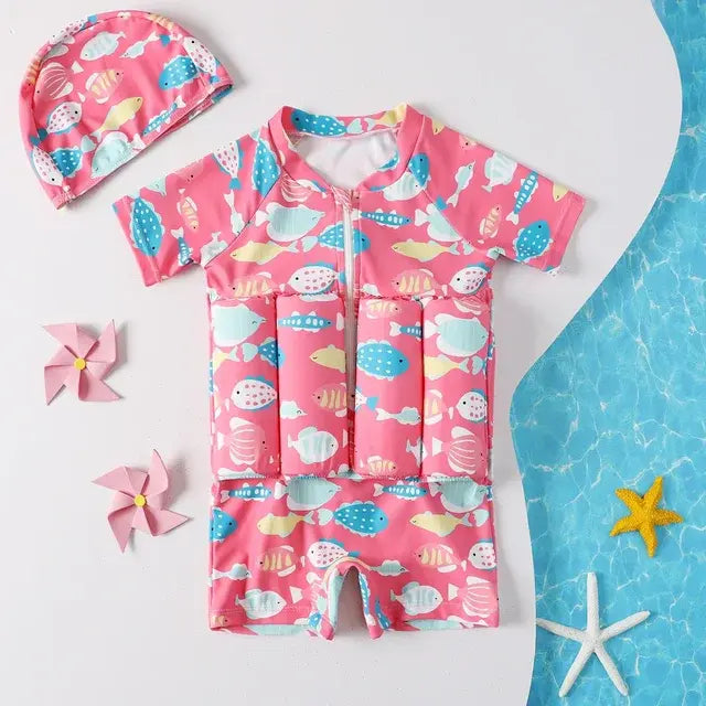 Cartoon Print One-Piece Floating Rash Guard Bathing Suit