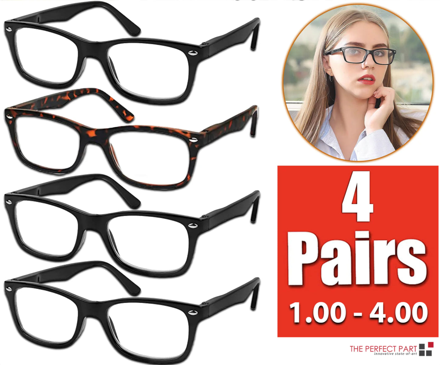 Mens Womens Reading Glasses 4 Pairs Unisex Classic Retro Spring Hinge Readers