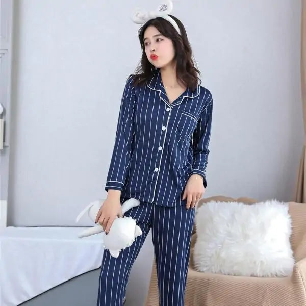 Navy Stripes Satin Pajamas